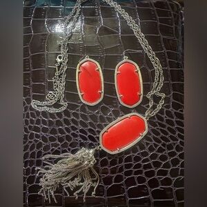 Kendra Scott Rayne Necklace & Elle Drop Earrings – Opaque Red & Silver